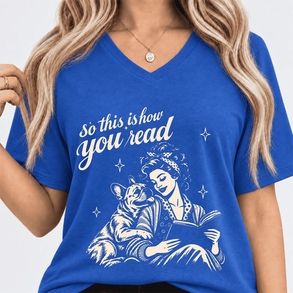 How You Read French Bulldog Ultra-Soft V-Neck | Dog Lover Reader Gift True Royal