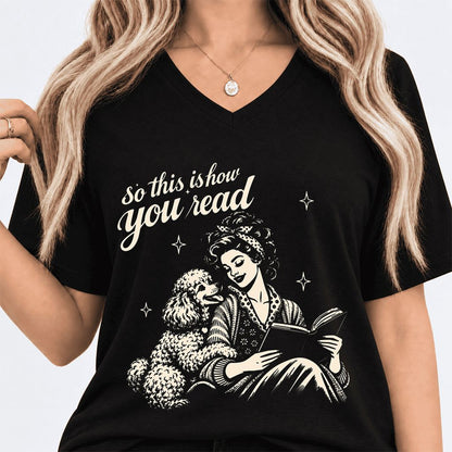 How You Read Poodle Ultra-Soft V-Neck | Dog Lover Reader Gift Black