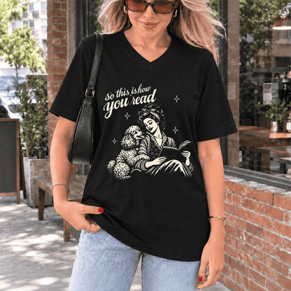How You Read Poodle Ultra-Soft V-Neck | Dog Lover Reader Gift Black