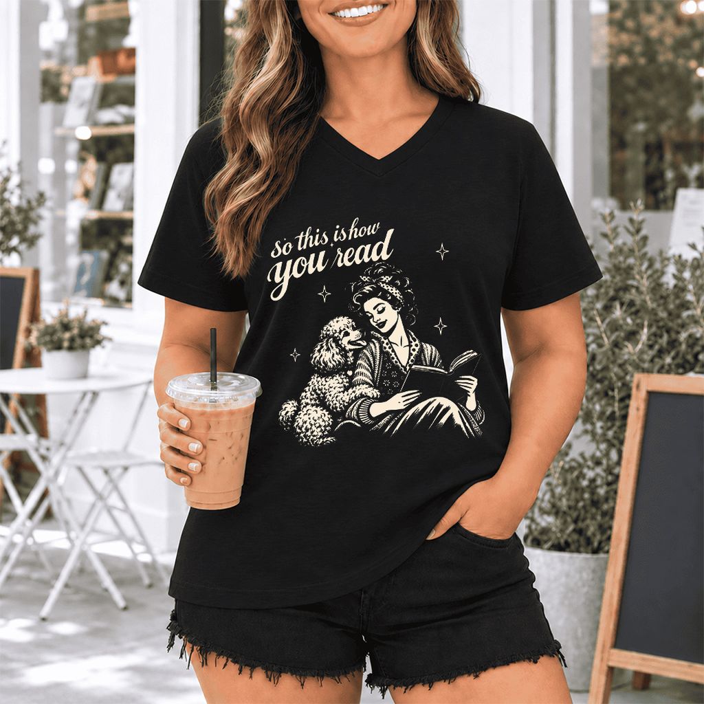How You Read Poodle Ultra-Soft V-Neck | Dog Lover Reader Gift Black