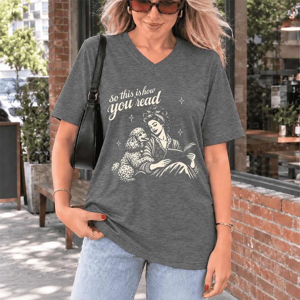 How You Read Poodle Ultra-Soft V-Neck | Dog Lover Reader Gift Deep Heather