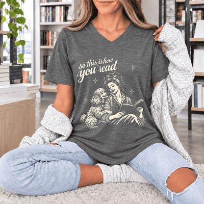 How You Read Poodle Ultra-Soft V-Neck | Dog Lover Reader Gift Deep Heather