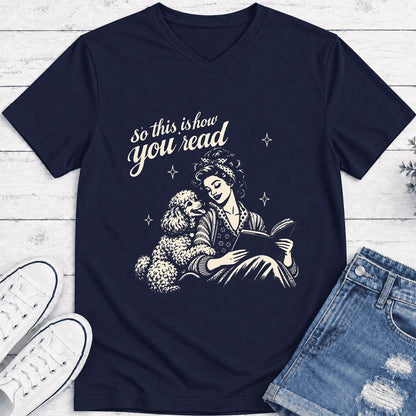 How You Read Poodle Ultra-Soft V-Neck | Dog Lover Reader Gift Navy