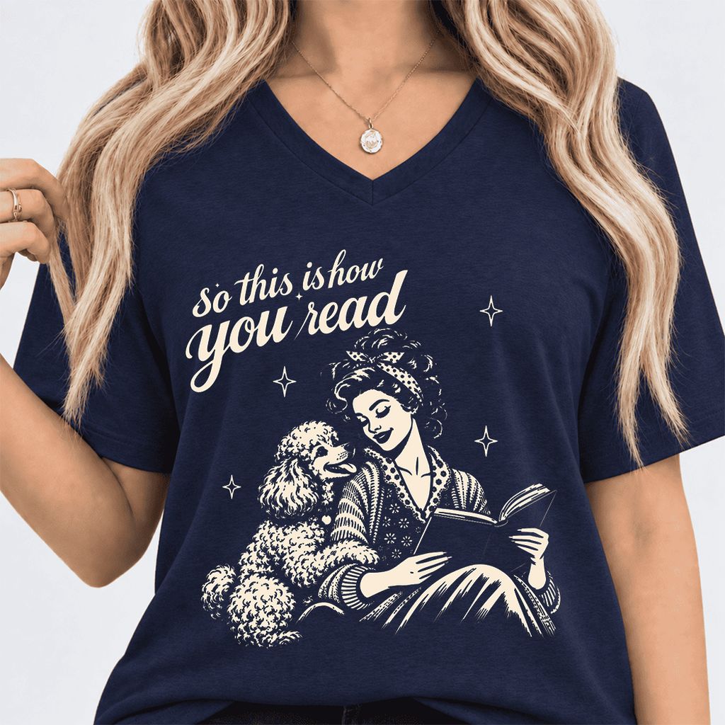 How You Read Poodle Ultra-Soft V-Neck | Dog Lover Reader Gift Navy