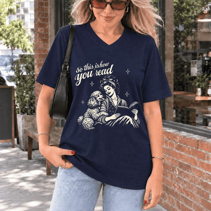 How You Read Poodle Ultra-Soft V-Neck | Dog Lover Reader Gift Navy