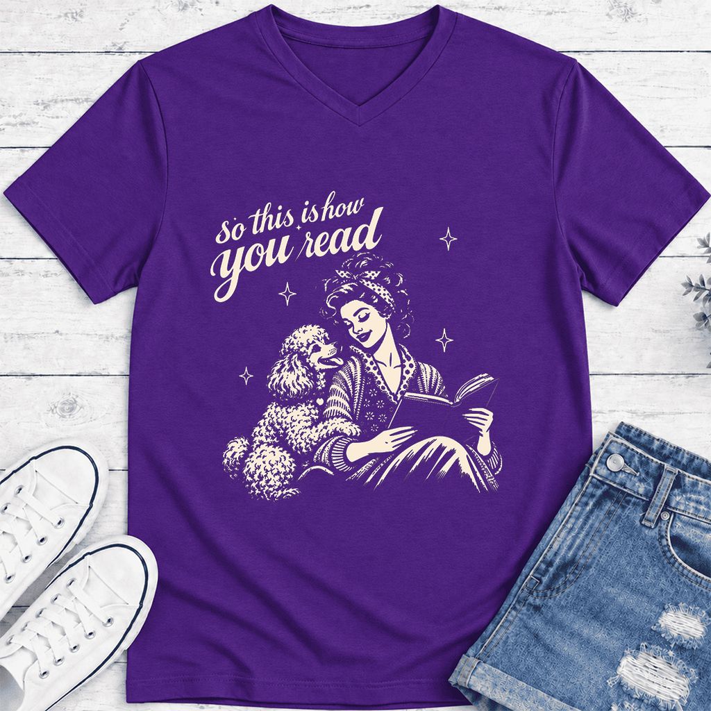 How You Read Poodle Ultra-Soft V-Neck | Dog Lover Reader Gift Team Purple