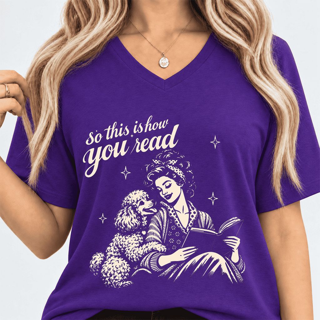 How You Read Poodle Ultra-Soft V-Neck | Dog Lover Reader Gift Team Purple