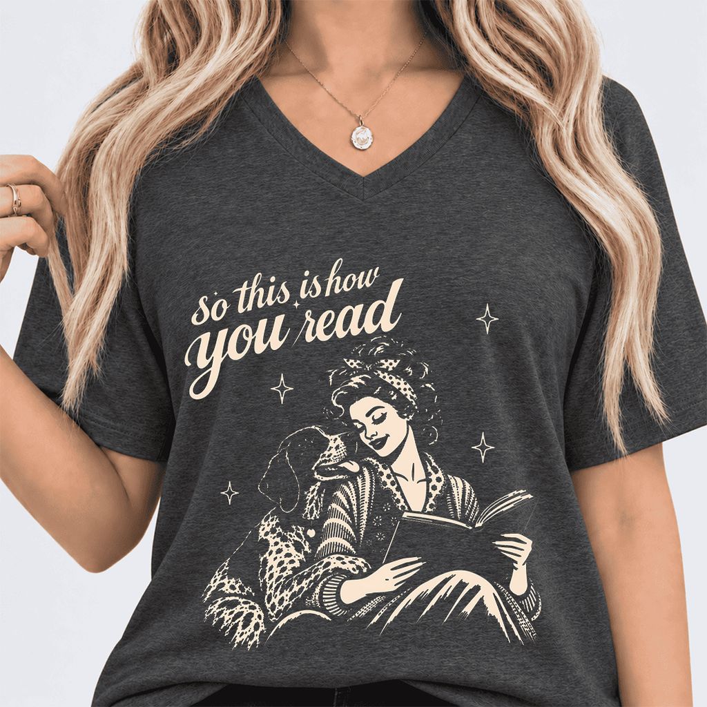 How You Read German Shorthaired Pointer Ultra-Soft V-Neck | Reader Gift Dark Grey Heather
