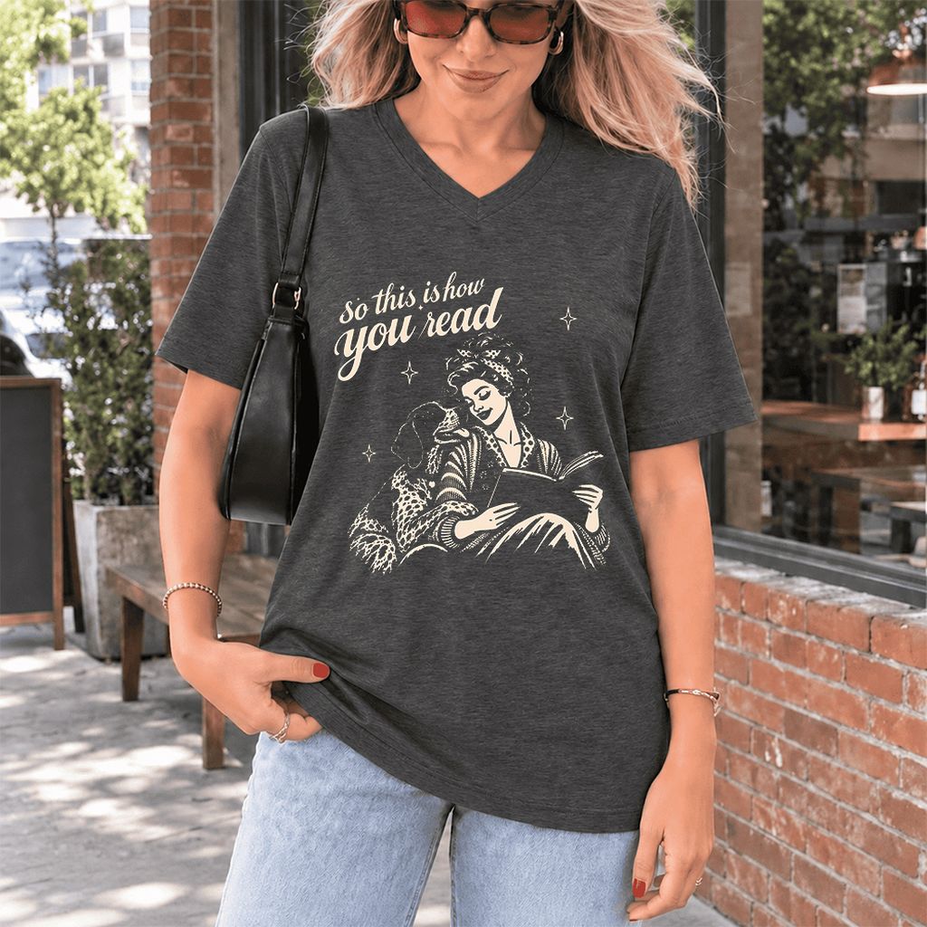 How You Read German Shorthaired Pointer Ultra-Soft V-Neck | Reader Gift Dark Grey Heather