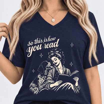 How You Read German Shorthaired Pointer Ultra-Soft V-Neck | Reader Gift Navy