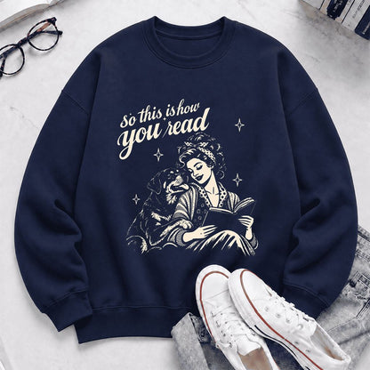 How You Read Rottweiler Printed Sweatshirt | Dog Lover Reader Gift Navy