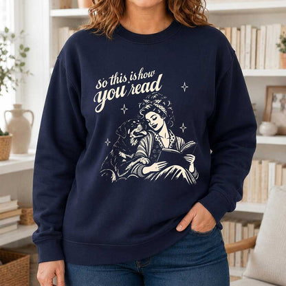 How You Read Rottweiler Printed Sweatshirt | Dog Lover Reader Gift Navy