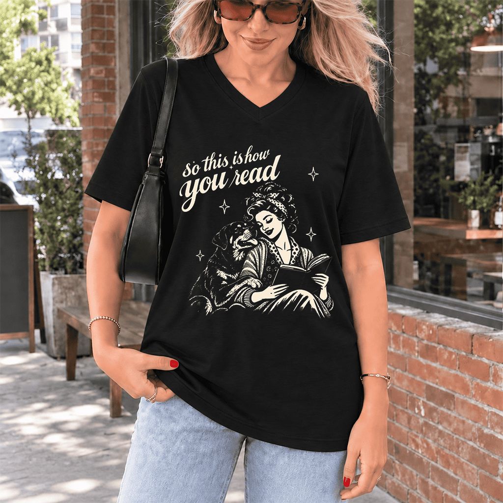 How You Read Rottweiler Ultra-Soft V-Neck | Dog Lover Reader Gift Black
