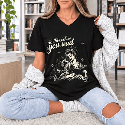 How You Read Rottweiler Ultra-Soft V-Neck | Dog Lover Reader Gift Black