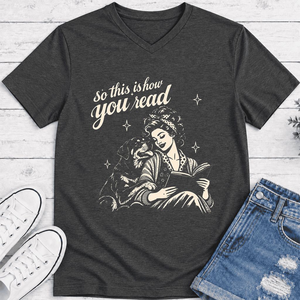 How You Read Rottweiler Ultra-Soft V-Neck | Dog Lover Reader Gift Dark Grey Heather