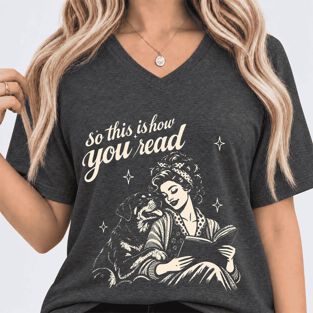 How You Read Rottweiler Ultra-Soft V-Neck | Dog Lover Reader Gift Dark Grey Heather