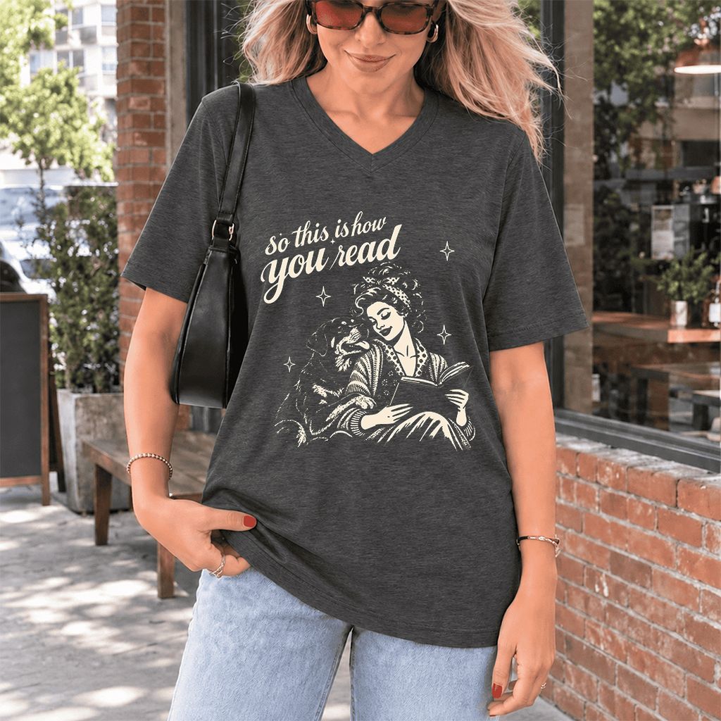 How You Read Rottweiler Ultra-Soft V-Neck | Dog Lover Reader Gift Dark Grey Heather