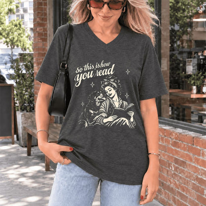 How You Read Rottweiler Ultra-Soft V-Neck | Dog Lover Reader Gift Dark Grey Heather