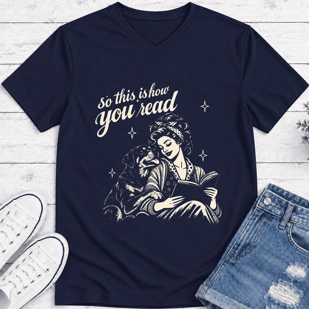 How You Read Rottweiler Ultra-Soft V-Neck | Dog Lover Reader Gift Navy