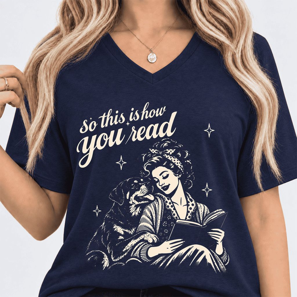 How You Read Rottweiler Ultra-Soft V-Neck | Dog Lover Reader Gift Navy