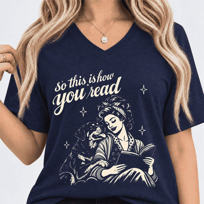 How You Read Rottweiler Ultra-Soft V-Neck | Dog Lover Reader Gift Navy