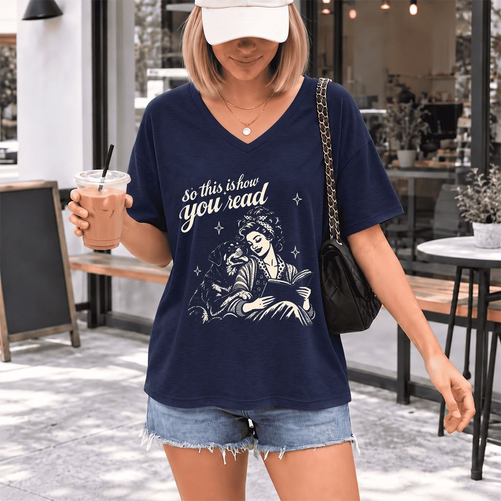 How You Read Rottweiler Ultra-Soft V-Neck | Dog Lover Reader Gift Navy