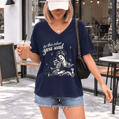 How You Read Rottweiler Ultra-Soft V-Neck | Dog Lover Reader Gift Navy