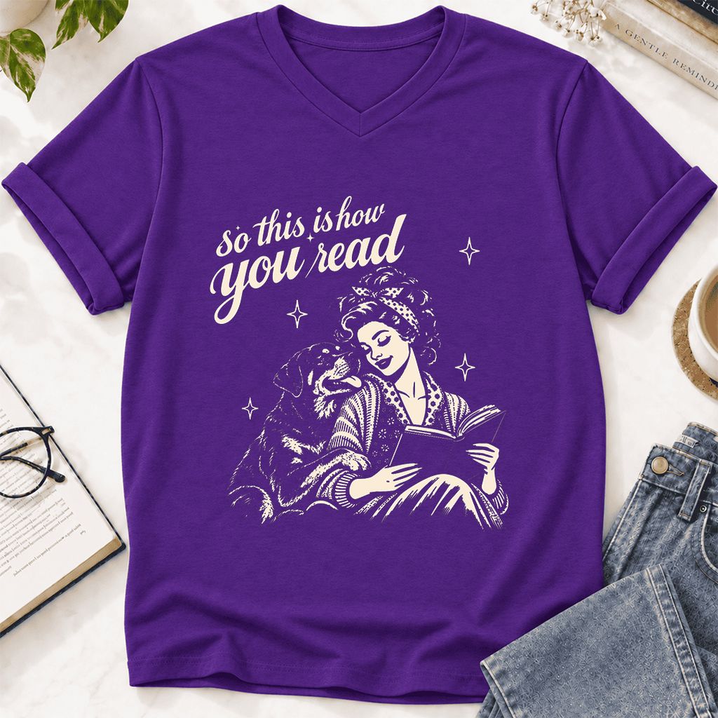 How You Read Rottweiler Ultra-Soft V-Neck | Dog Lover Reader Gift Team Purple