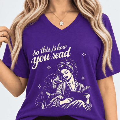 How You Read Rottweiler Ultra-Soft V-Neck | Dog Lover Reader Gift Team Purple