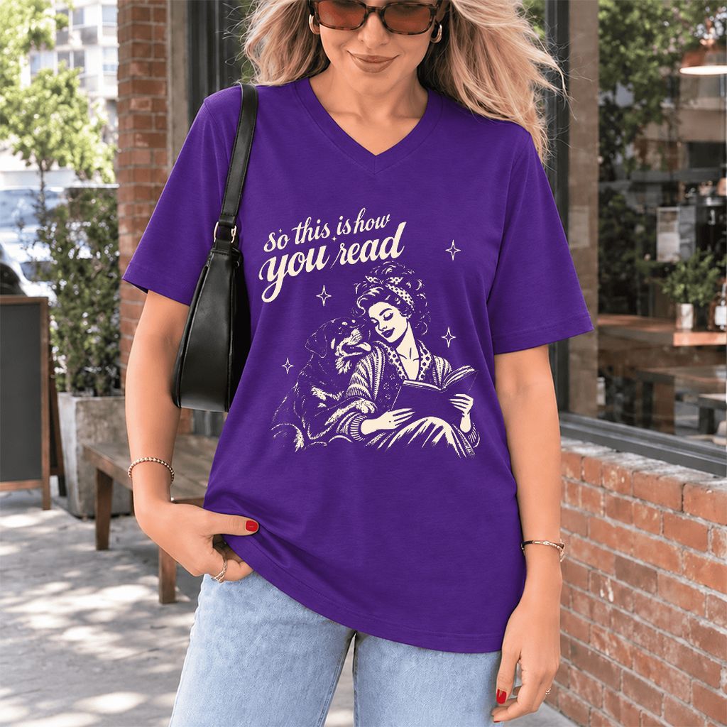 How You Read Rottweiler Ultra-Soft V-Neck | Dog Lover Reader Gift Team Purple