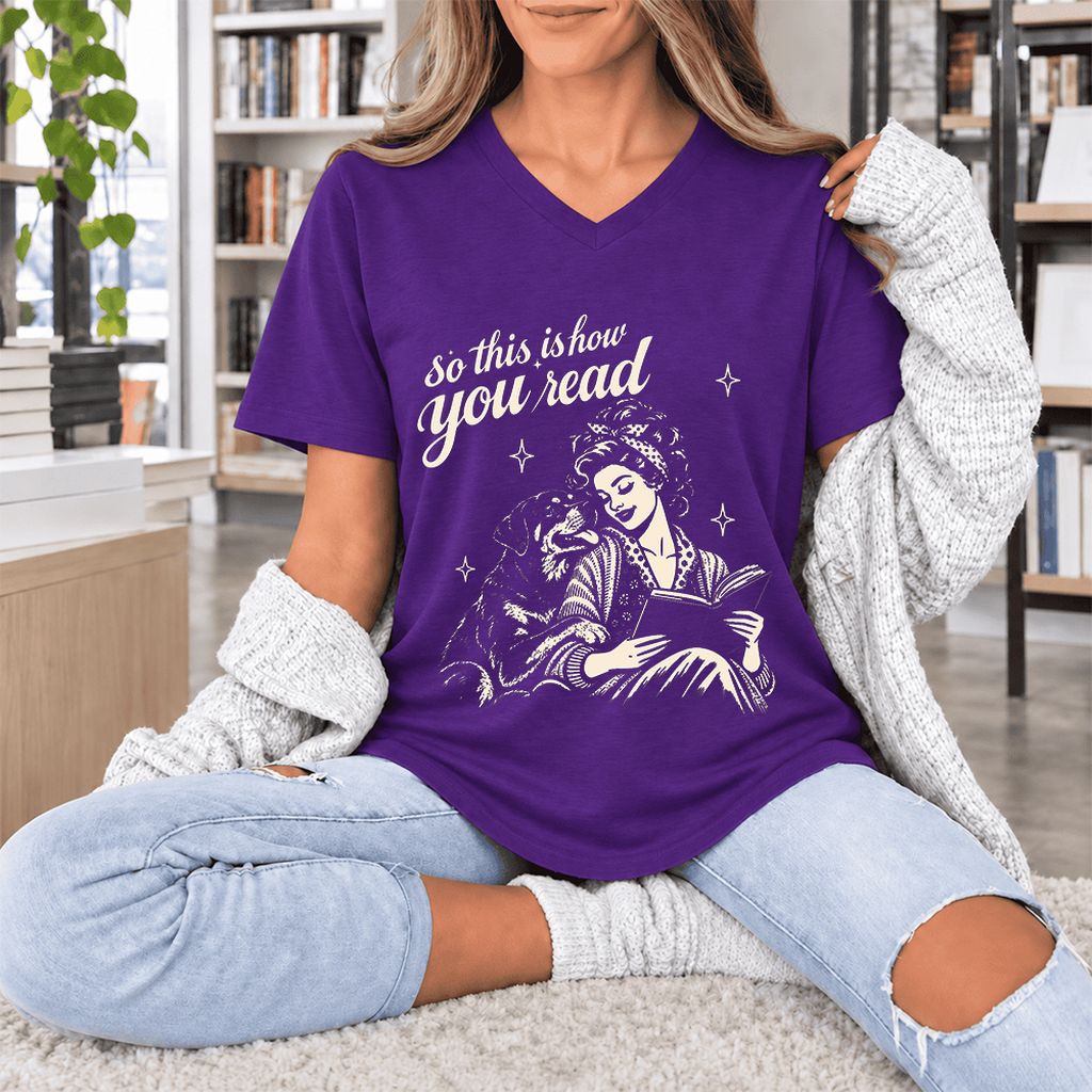 How You Read Rottweiler Ultra-Soft V-Neck | Dog Lover Reader Gift Team Purple