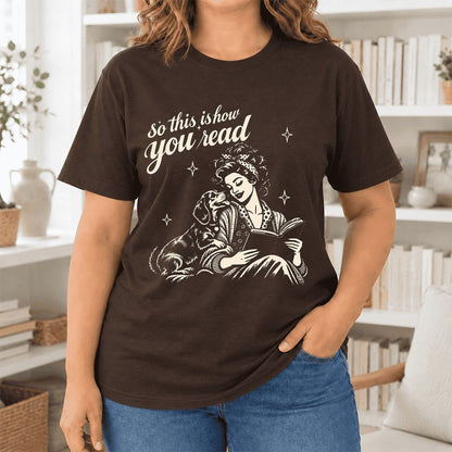 So This Is How You Read Dachshund Ultra-Soft Cotton T-Shirt | Reader Gift Brown