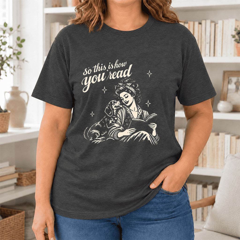 So This Is How You Read Dachshund Ultra-Soft Cotton T-Shirt | Reader Gift Dark Grey Heather
