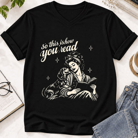 How You Read Dachshund Ultra-Soft V-Neck | Dog Lover Reader Gift Black