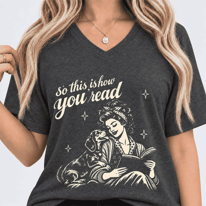 How You Read Dachshund Ultra-Soft V-Neck | Dog Lover Reader Gift Dark Grey Heather