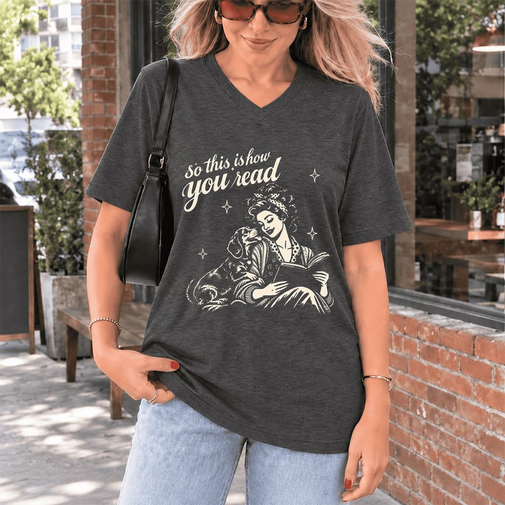 How You Read Dachshund Ultra-Soft V-Neck | Dog Lover Reader Gift Dark Grey Heather