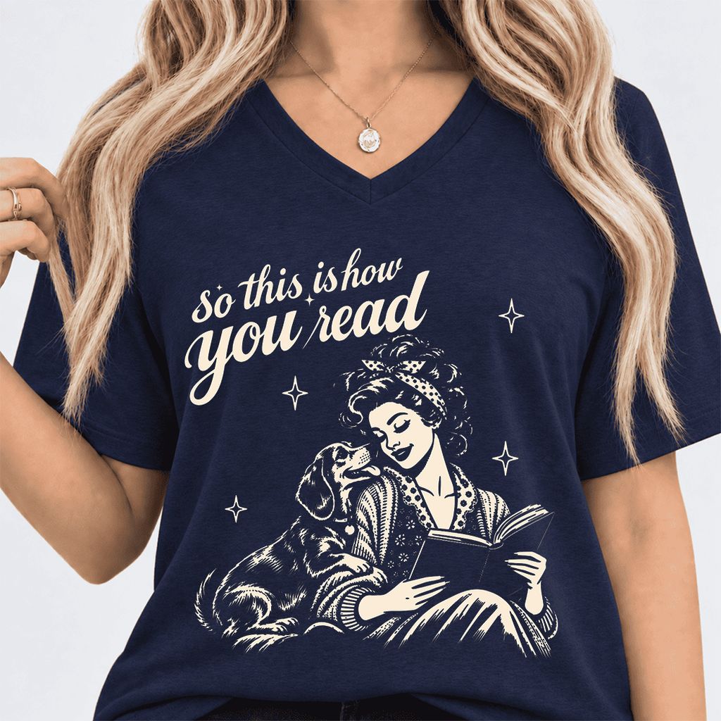 How You Read Dachshund Ultra-Soft V-Neck | Dog Lover Reader Gift Navy