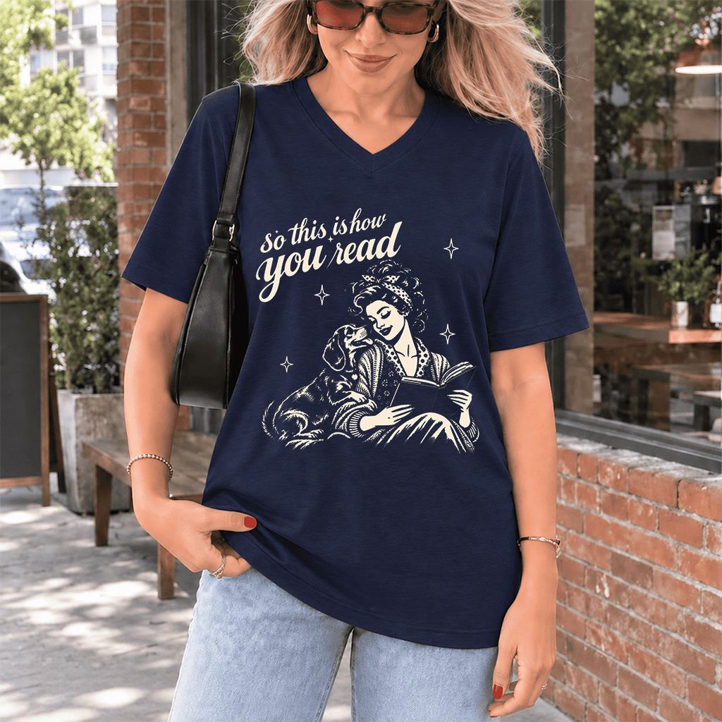 How You Read Dachshund Ultra-Soft V-Neck | Dog Lover Reader Gift Navy