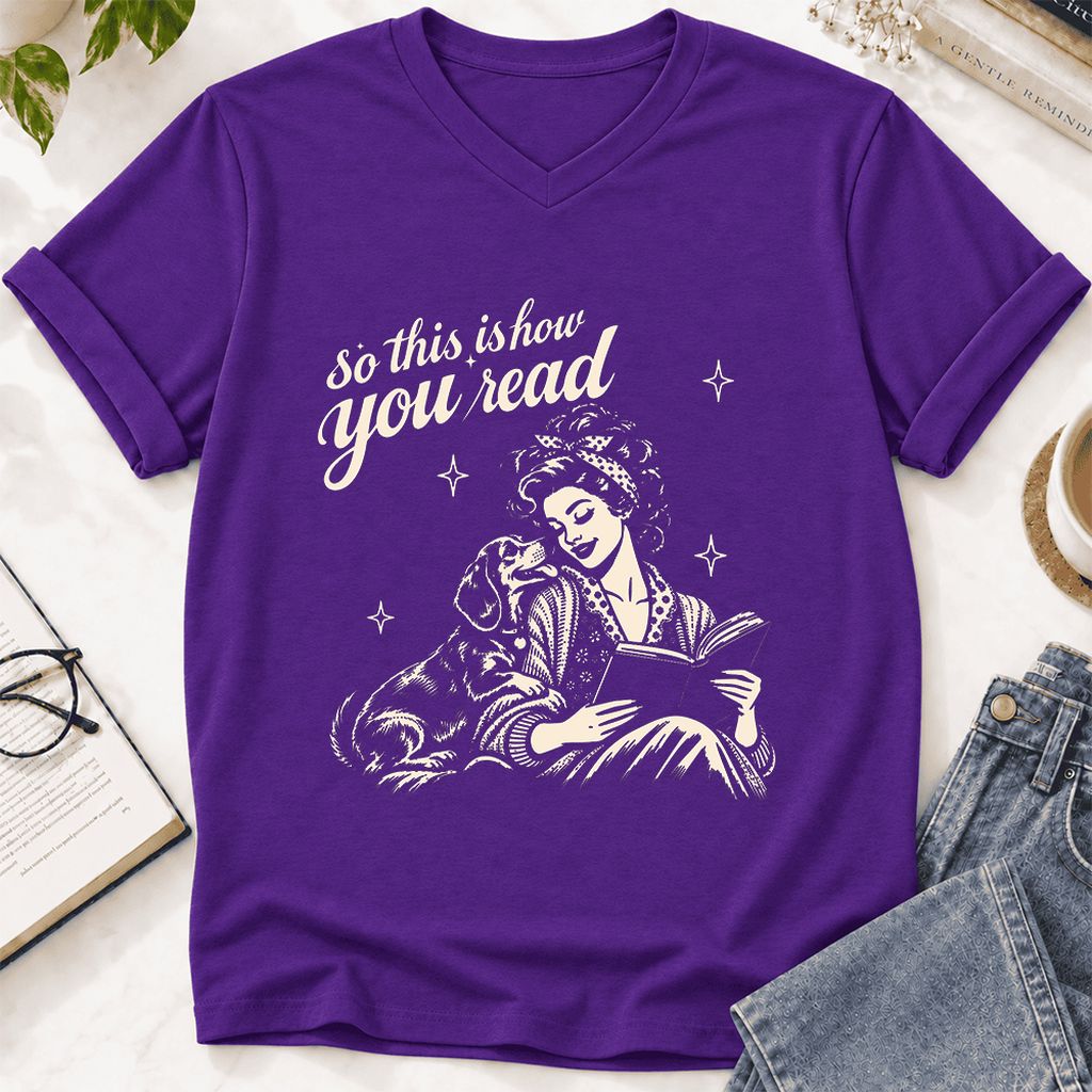 How You Read Dachshund Ultra-Soft V-Neck | Dog Lover Reader Gift Team Purple