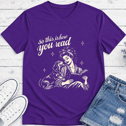 How You Read Dachshund Ultra-Soft V-Neck | Dog Lover Reader Gift Team Purple