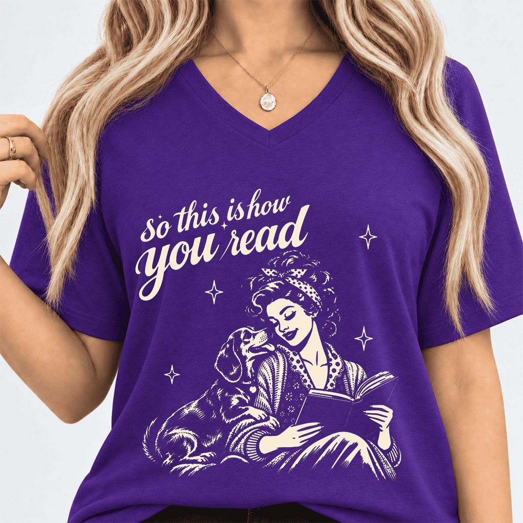How You Read Dachshund Ultra-Soft V-Neck | Dog Lover Reader Gift Team Purple