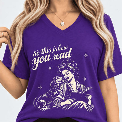 How You Read Dachshund Ultra-Soft V-Neck | Dog Lover Reader Gift Team Purple