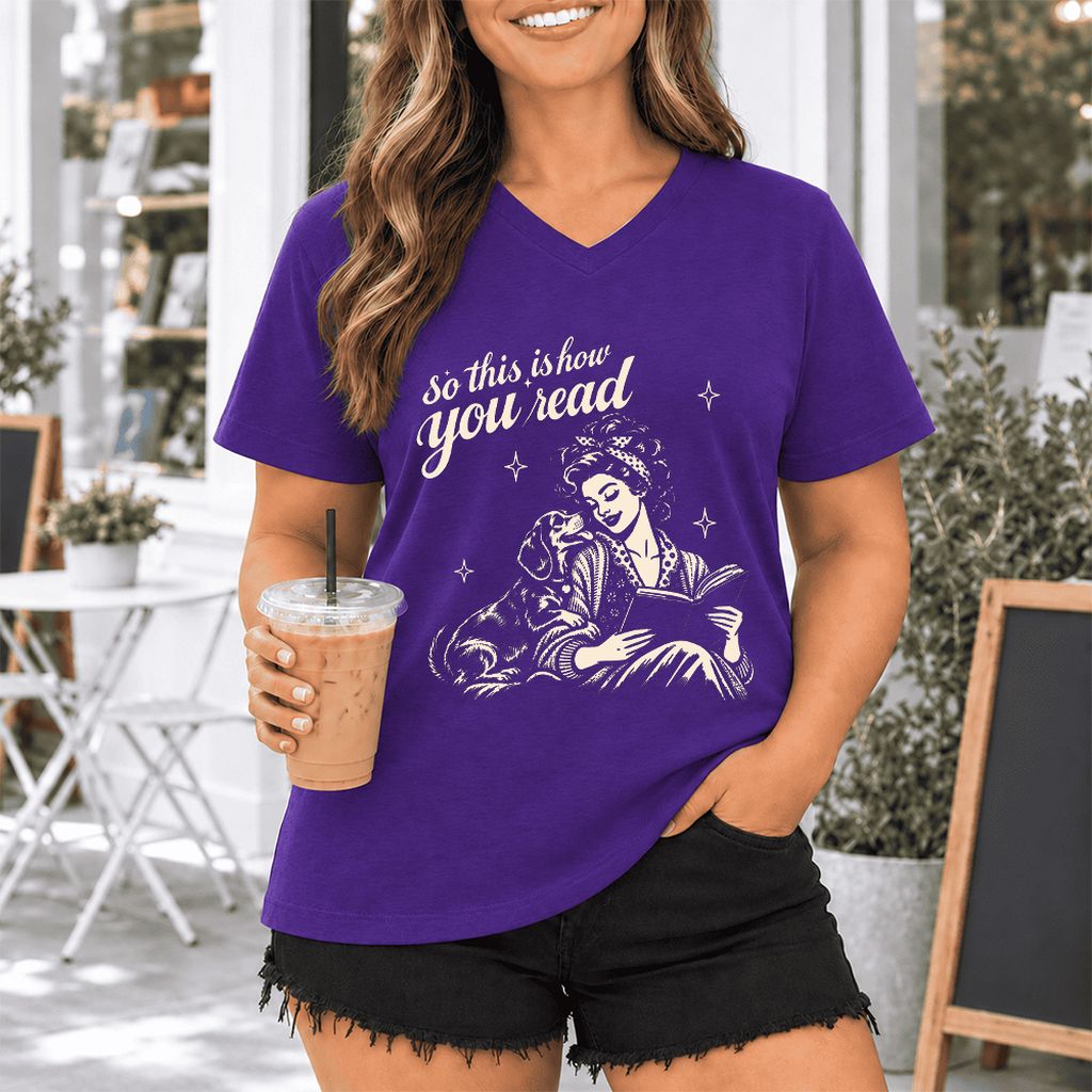 How You Read Dachshund Ultra-Soft V-Neck | Dog Lover Reader Gift Team Purple