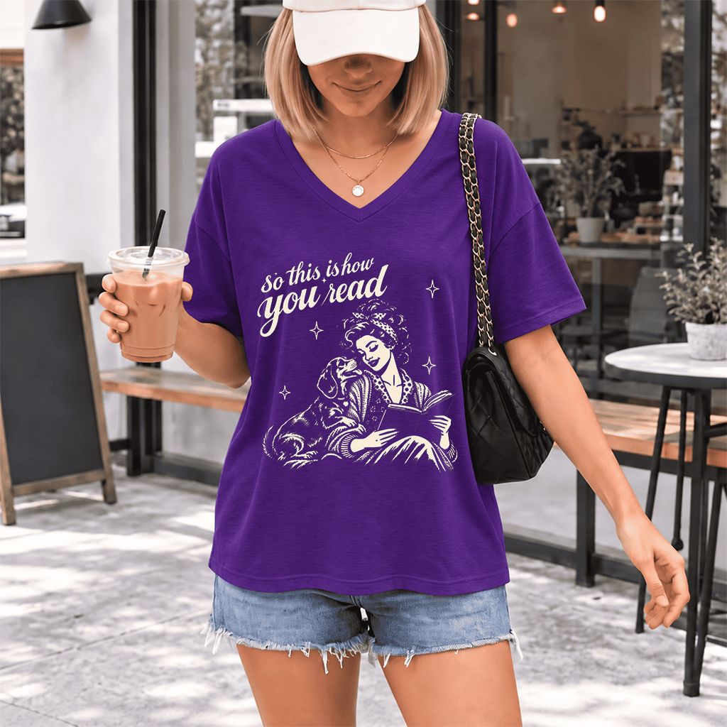 How You Read Dachshund Ultra-Soft V-Neck | Dog Lover Reader Gift Team Purple