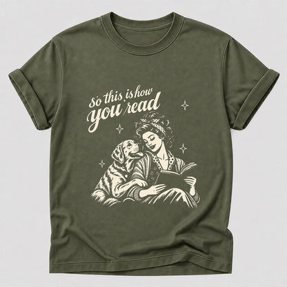 How You Read Labrador Retriever Printed T-Shirt | Reader Gift Military Green