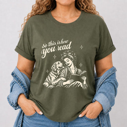How You Read Labrador Retriever Printed T-Shirt | Reader Gift Military Green