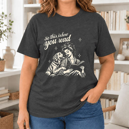 How You Read Labrador Retriever Ultra-Soft Cotton T-Shirt | Reader Gift Dark Grey Heather