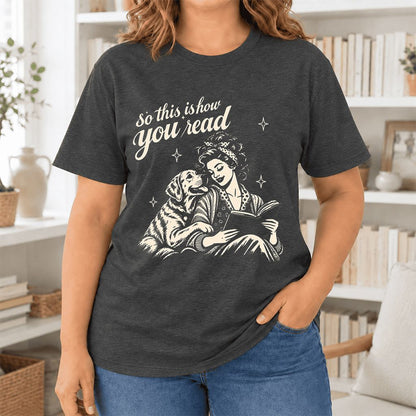 How You Read Labrador Retriever Ultra-Soft Cotton T-Shirt | Reader Gift Dark Grey Heather