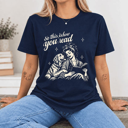 How You Read Labrador Retriever Ultra-Soft Cotton T-Shirt | Reader Gift Navy