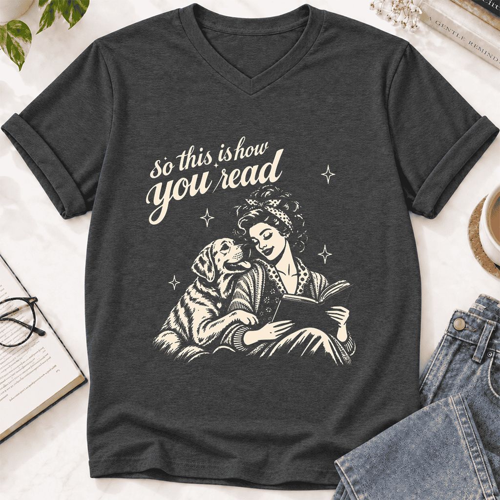How You Read Labrador Retriever Ultra-Soft V-Neck | Reader Gift Dark Grey Heather